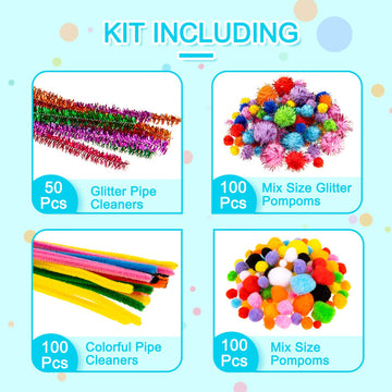 Whaline 1050 PCS Art Craft Kit Supplies 17 Styles Pipe Cleaners Pompoms Wiggle Googly Eyes Foam Flowers Letters Construction Papers Safety Scissors
