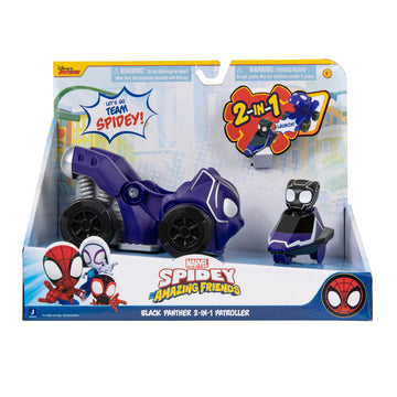 Jazwares Marvel’s Spidey and His Amazing Friends Jump Attack Vehicle (Black Panther) - Jump Attack 2-in-1 Vehicle with Black Panther - Toys Featuring