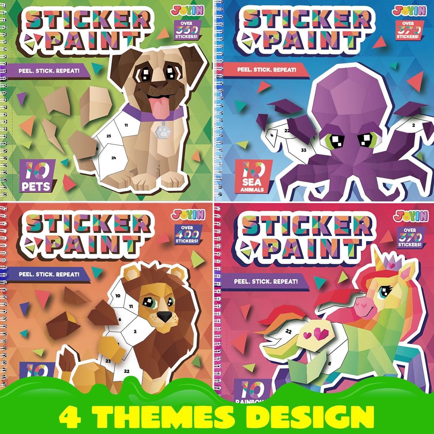 JOYIN 4-Pack Crafts for Kids Sticker Paint Book Gift Party Favor - Paint by Stickers Numbers for Kids Traveling - Safari Unicorn Dog Sea Animals