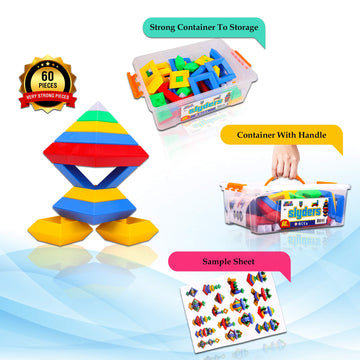 Play Build Slyder Set: 60 Pieces 3D Pyramid Building Blocks, Geometric Stacking Toys for Kids Ages 4+ - Creative Early Childhood STEM Educational Toys