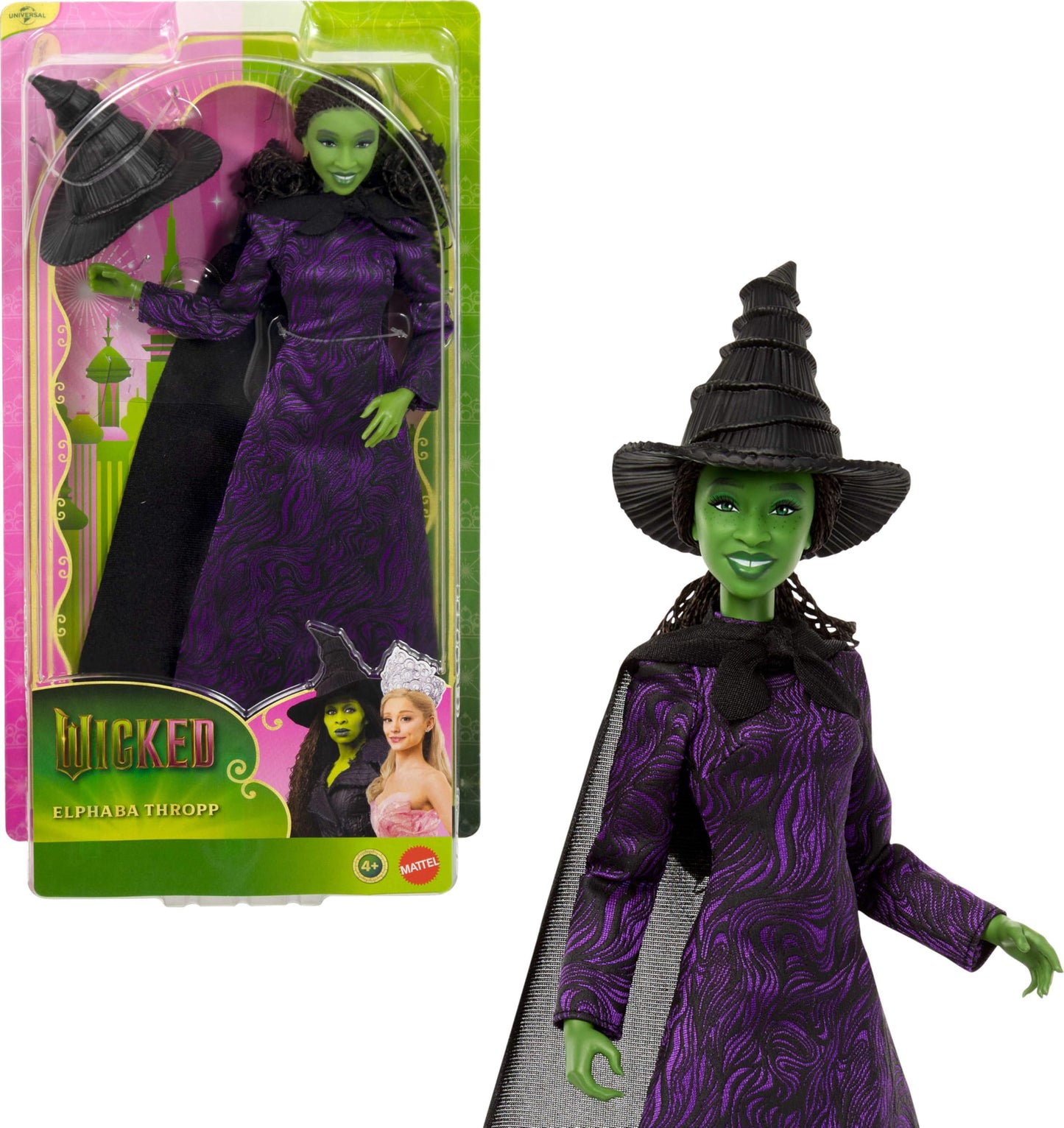 Mattel Universal Pictures’ Wicked Elphaba Thropp Fashion Doll with Removable Outfit & 7 Points of Articulation, Inspired by the Movie
