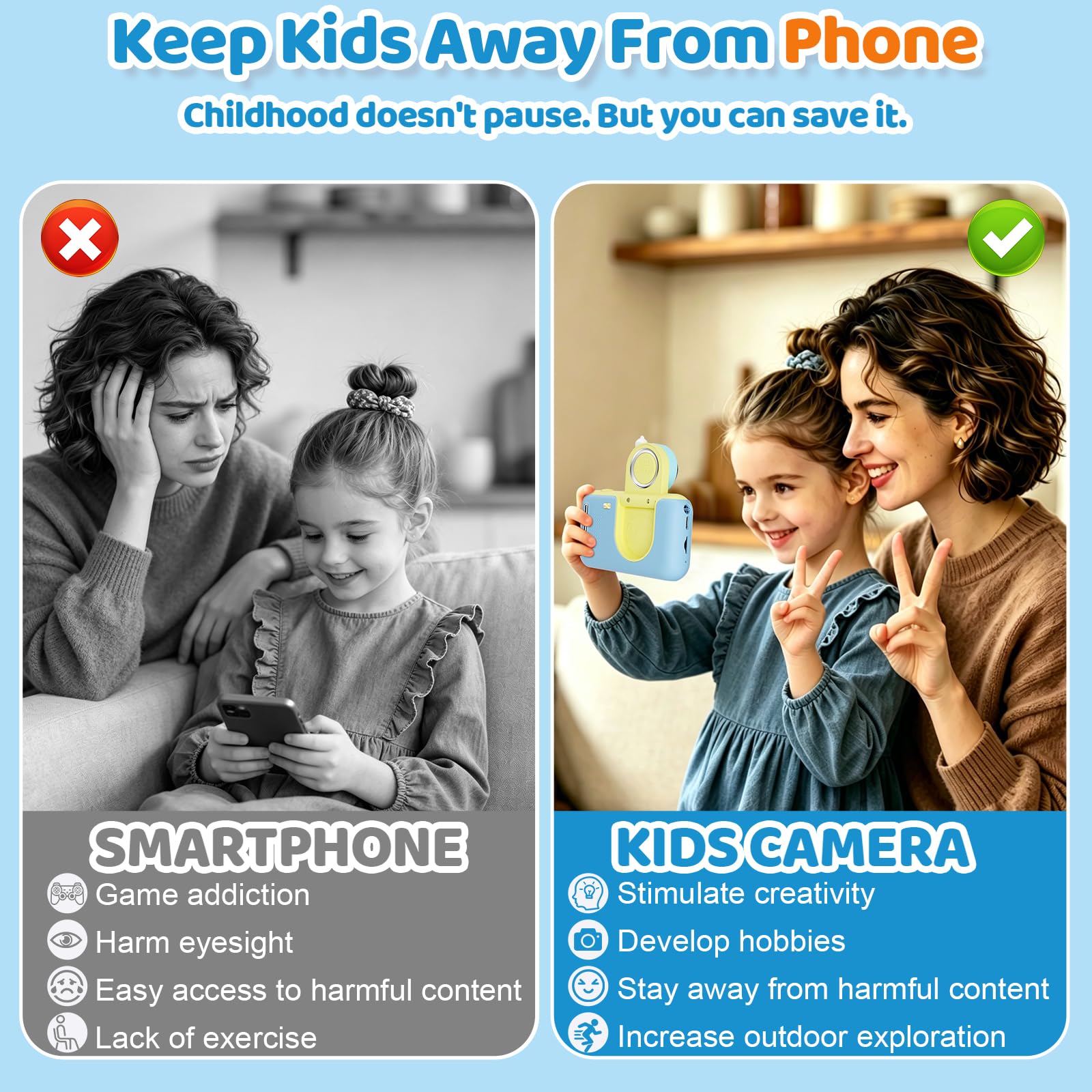 Makolle Camera for Kids, Portable Travel Camera for Childrens Age 3-8, Blue