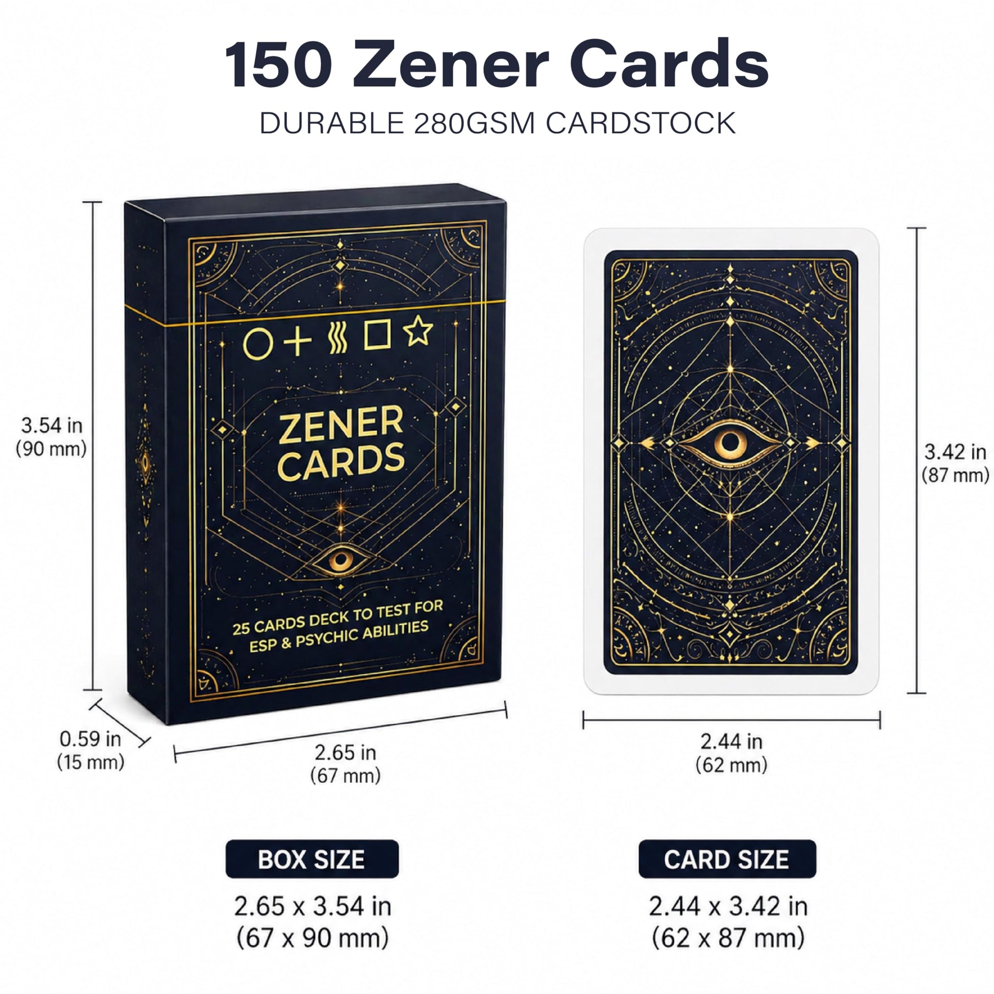 KAIU 150PCS Zener Cards, ESP Testing Cards Deck 2.44 x 3.42, 6 Pack of 25 Each, 5-Symbol Unmarked Psychic Test Cards for Intuition Training, Classroom