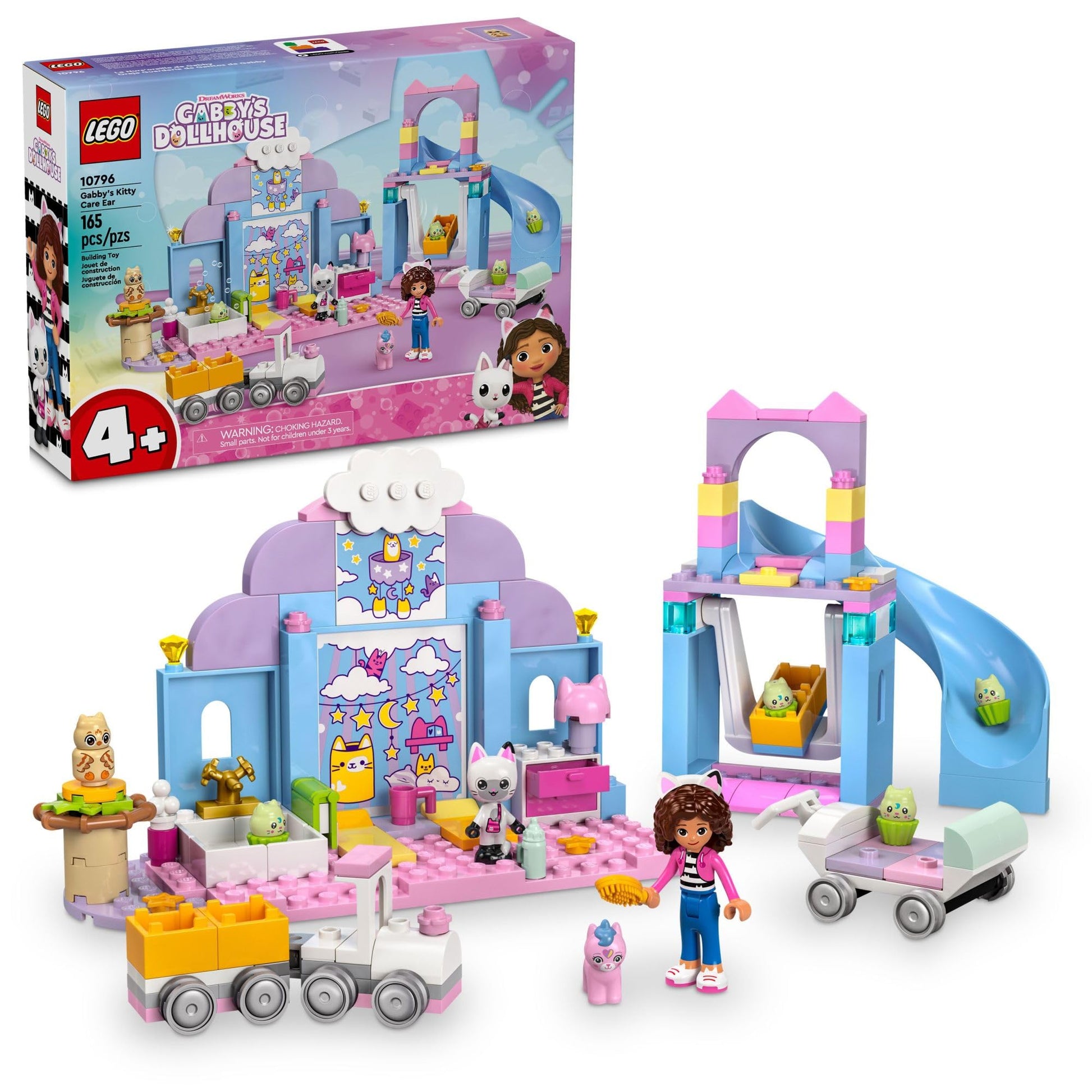 LEGO Gabby’s Dollhouse Gabby’s Kitty Care Ear Animal Playset for Kids, Pet Pretend-Play Entertainment Toy with a Pink Car, Slide, and Figures, Cat Toy