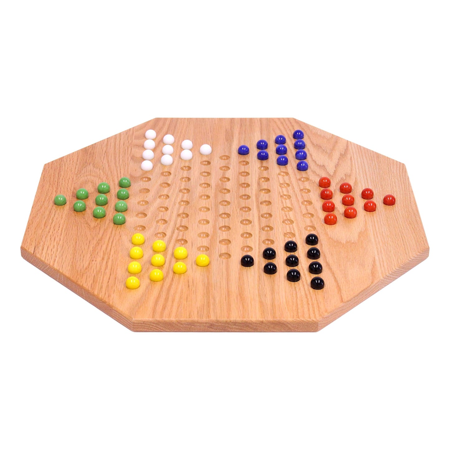 AmishToyBox.com Oak Wooden Chinese Checkers Board Game Set, Hand-Painted, 19" Wide