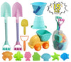 IOKUKI Long Shovels Sand Toys Set with Mesh Bag Including Dump Truck, Beach Buckets, Shovels, Rakes, Molds, Outdoor Beach Toy Tool Kit for Kids