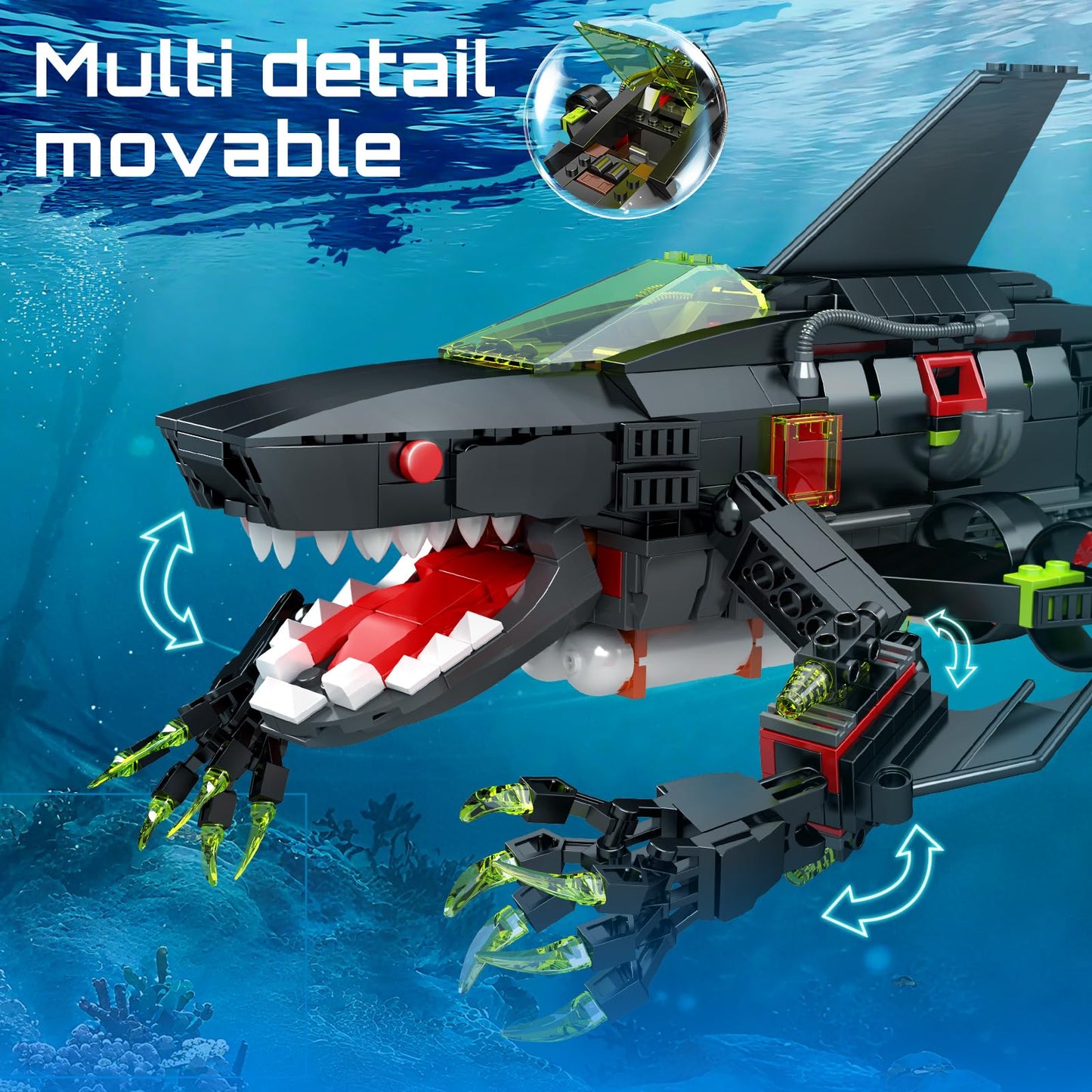 Mould King 10183 Shark Building Set - 1031 PCS Movable Ocean Animal, Realistic Shark Model Kit for Adults and Kids Who Love Animal Building Toys