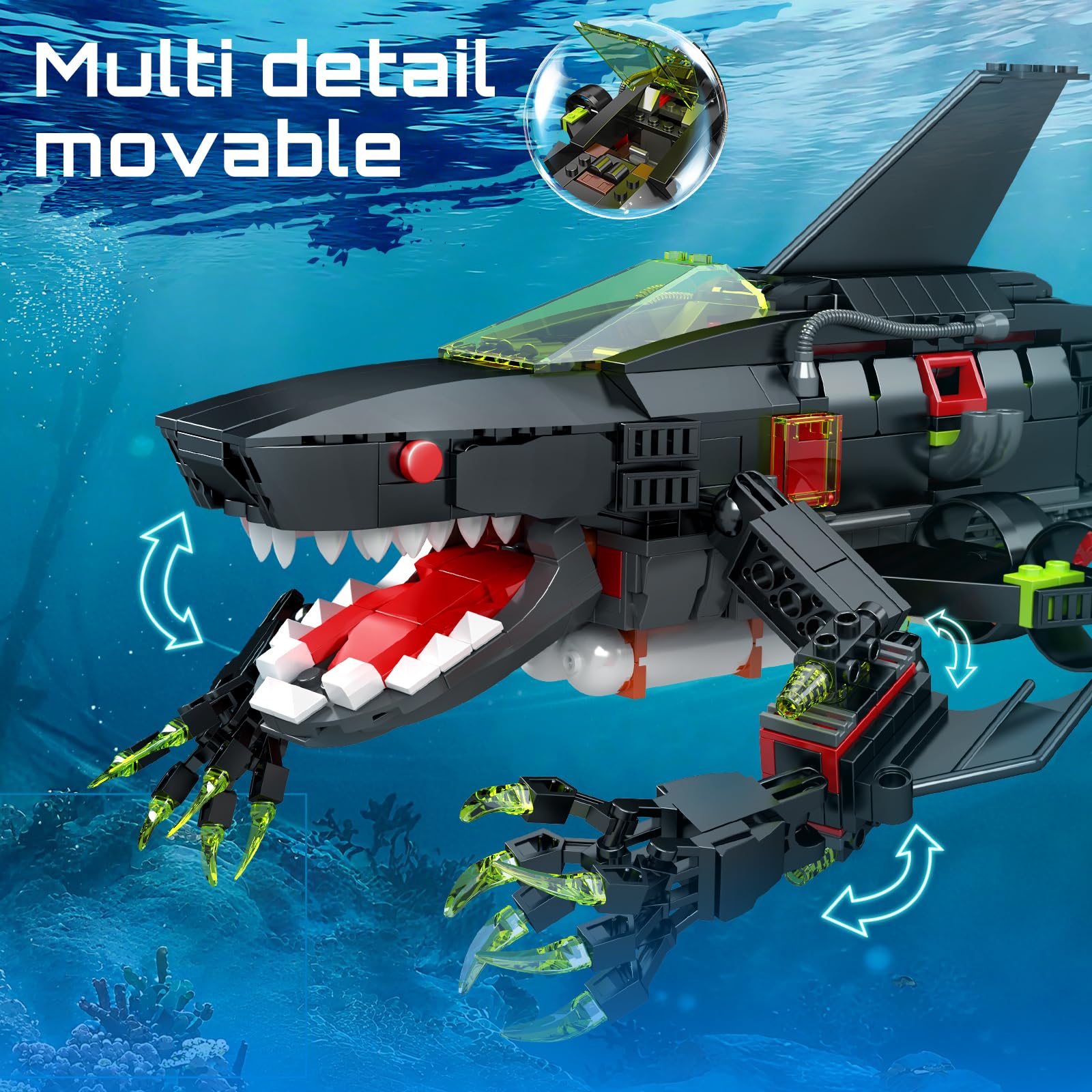 Mould King 10183 Shark Building Set - 1031 PCS Movable Ocean Animal, Realistic Shark Model Kit for Adults and Kids Who Love Animal Building Toys