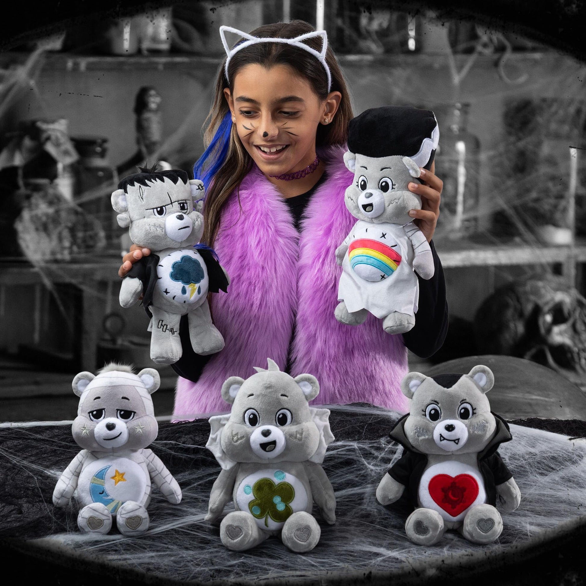 Care Bears Universal Monsters Fun Size Plush - Black & White - Grumpy Bear as Frankenstein