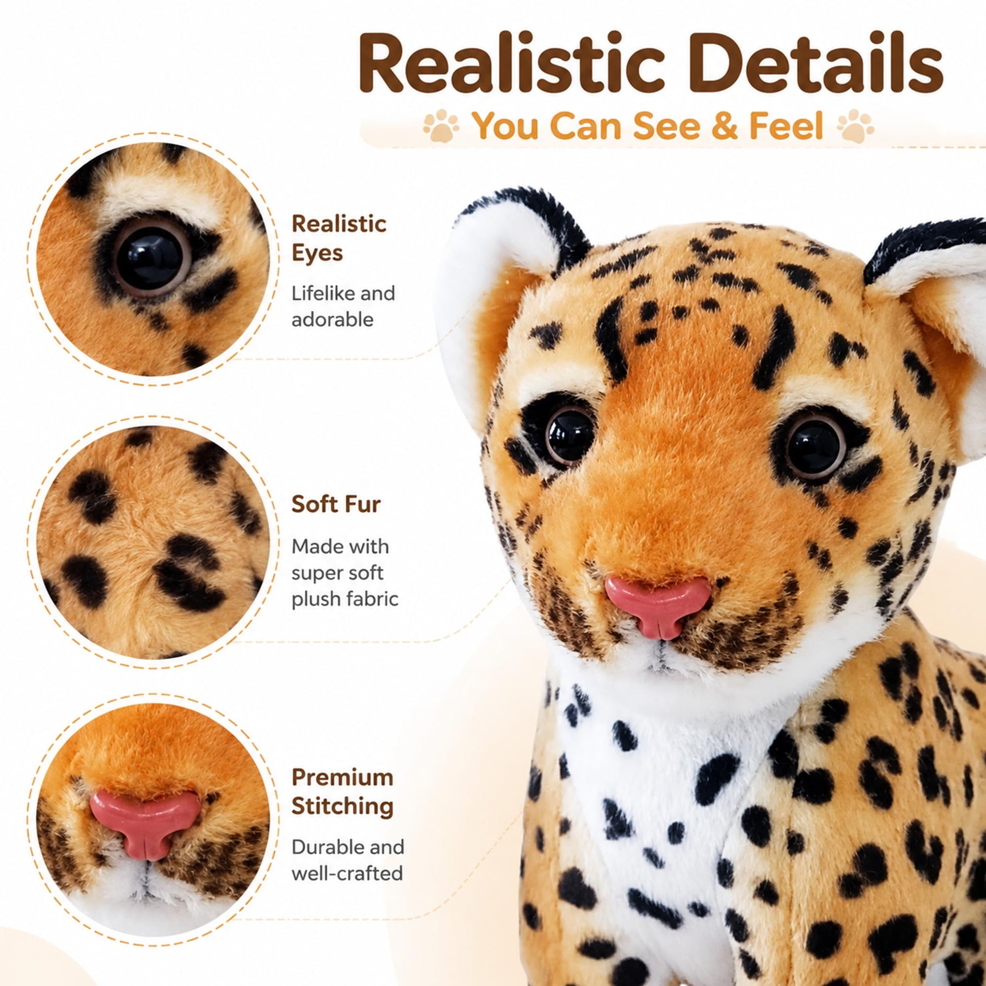 TUKVESZE Brown Cheetah Stuffed Animals 8 inch, Cute & Lifelike Cheetah Stuffed Animals Plush Toy, Gifts for Boys and Girls (8 inch)