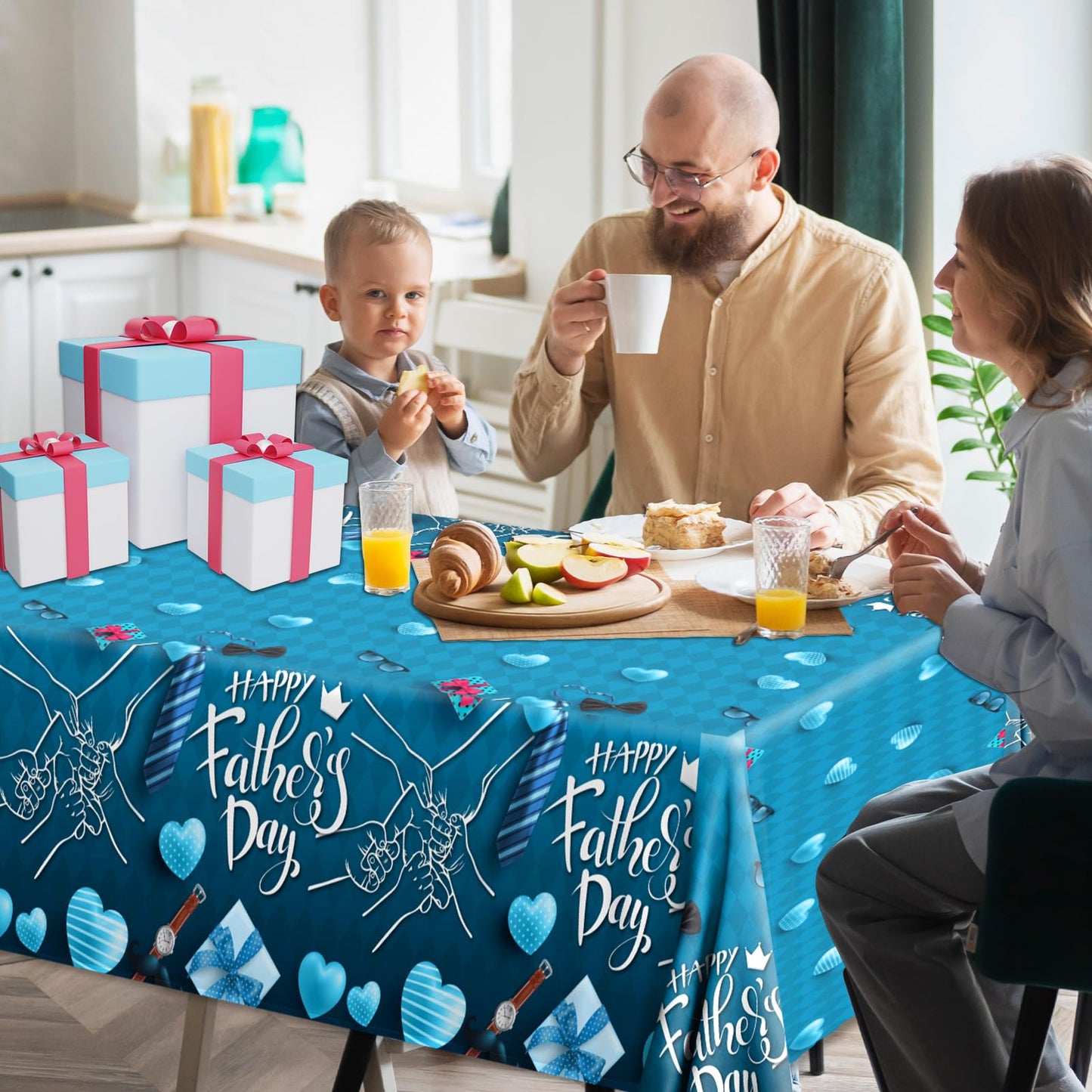 Lenyunge Father's Day Tablecloth,Happy Fathers Day Decoration 3PCS Waterproof Fathers Day Table Covers for Best Dad Decor
