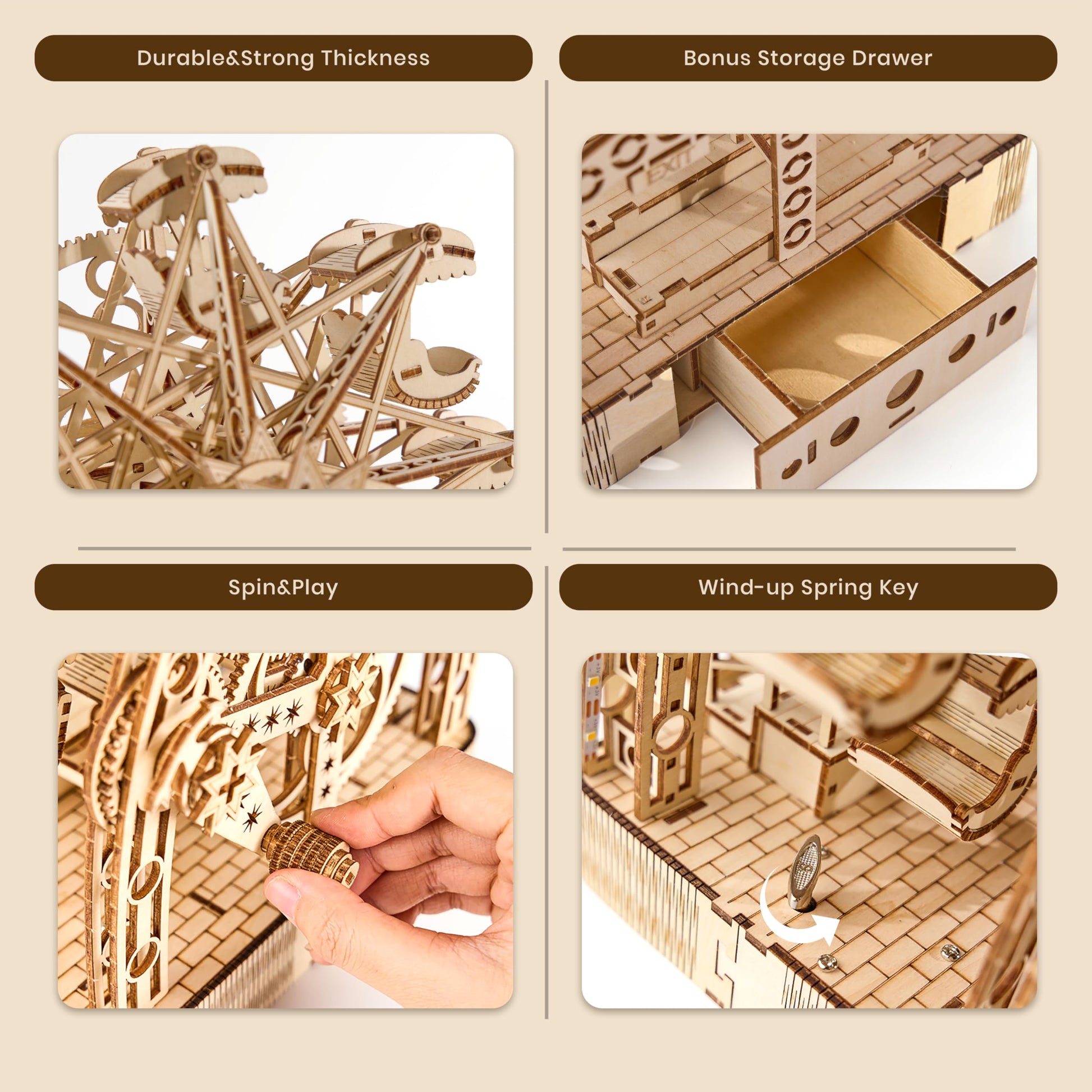 Uplike 3D Wooden Puzzles for Adults: 3D Puzzle Light-Up Ferris Wheel with Music Box - 222psc Wooden Puzzles Model Building Kits Fun Gifts for Adult