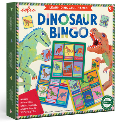 eeBoo: Dinosaur Bingo for Kids Ages 5+, Prehistoric Theme Learning Game that Teaches Dinosaur Names & Builds Vocabulary