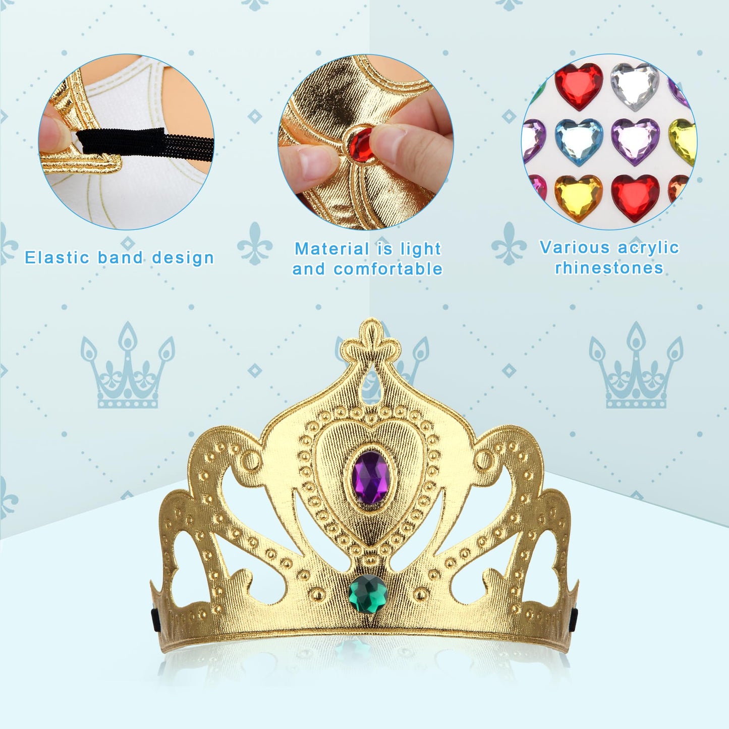 Bettoor 23 Packs Foam Princess Crowns and Tiaras for Birthday Party Favors Hats, DIY Prince Crown Kit Paper Tiara with 7pcs Crystal Diamond Sticker