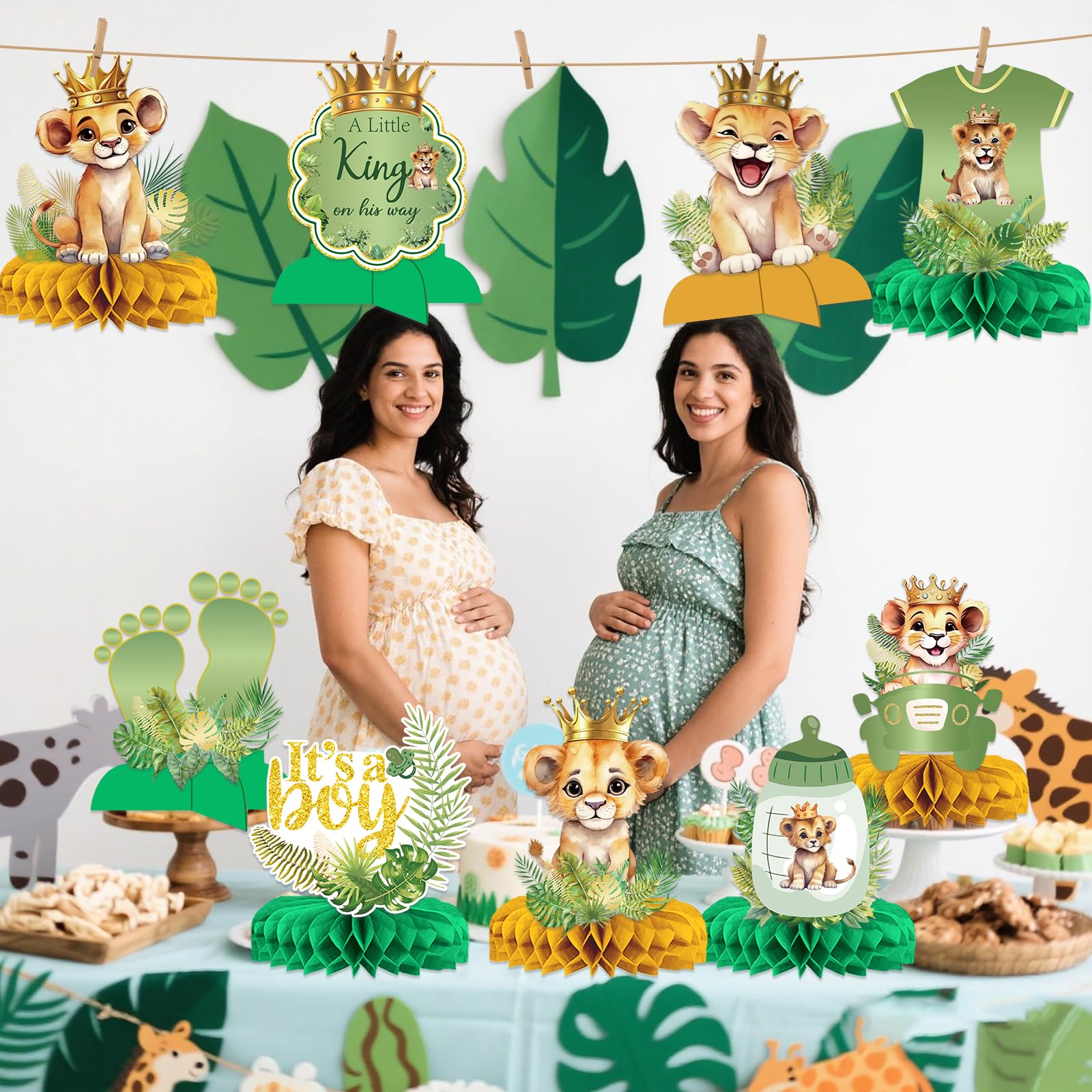 9 Pcs Lion Baby Shower Decorations - A Little King Is On His Way Baby Shower Safari Centerpieces for Tables Lion Gender Reveal Decorations