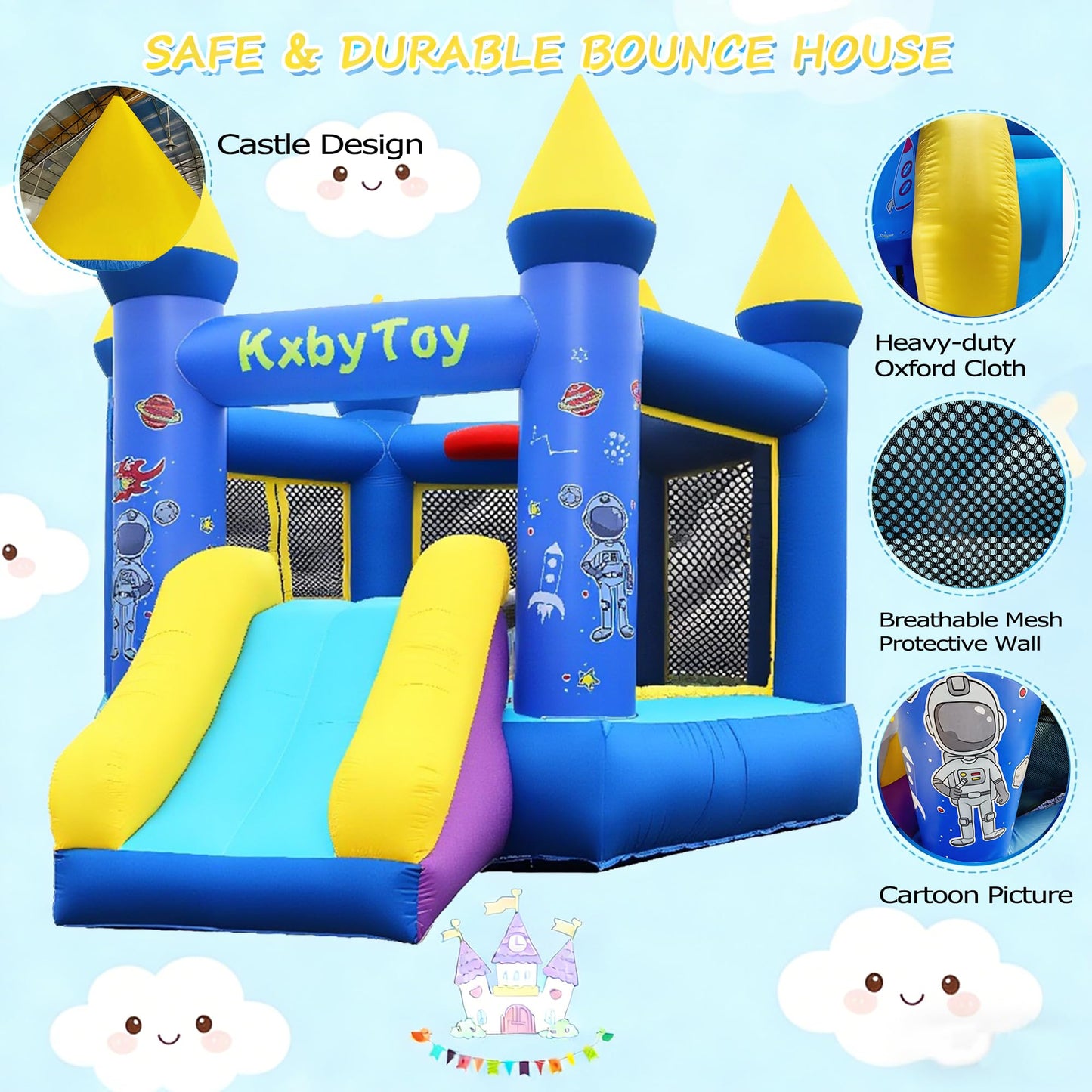 Inflatable Bounce House for Kids 3-10, 550W Blower Included Indoor Outdoor Bouncy House with Slide,Toddler and Infant Jumping Castle