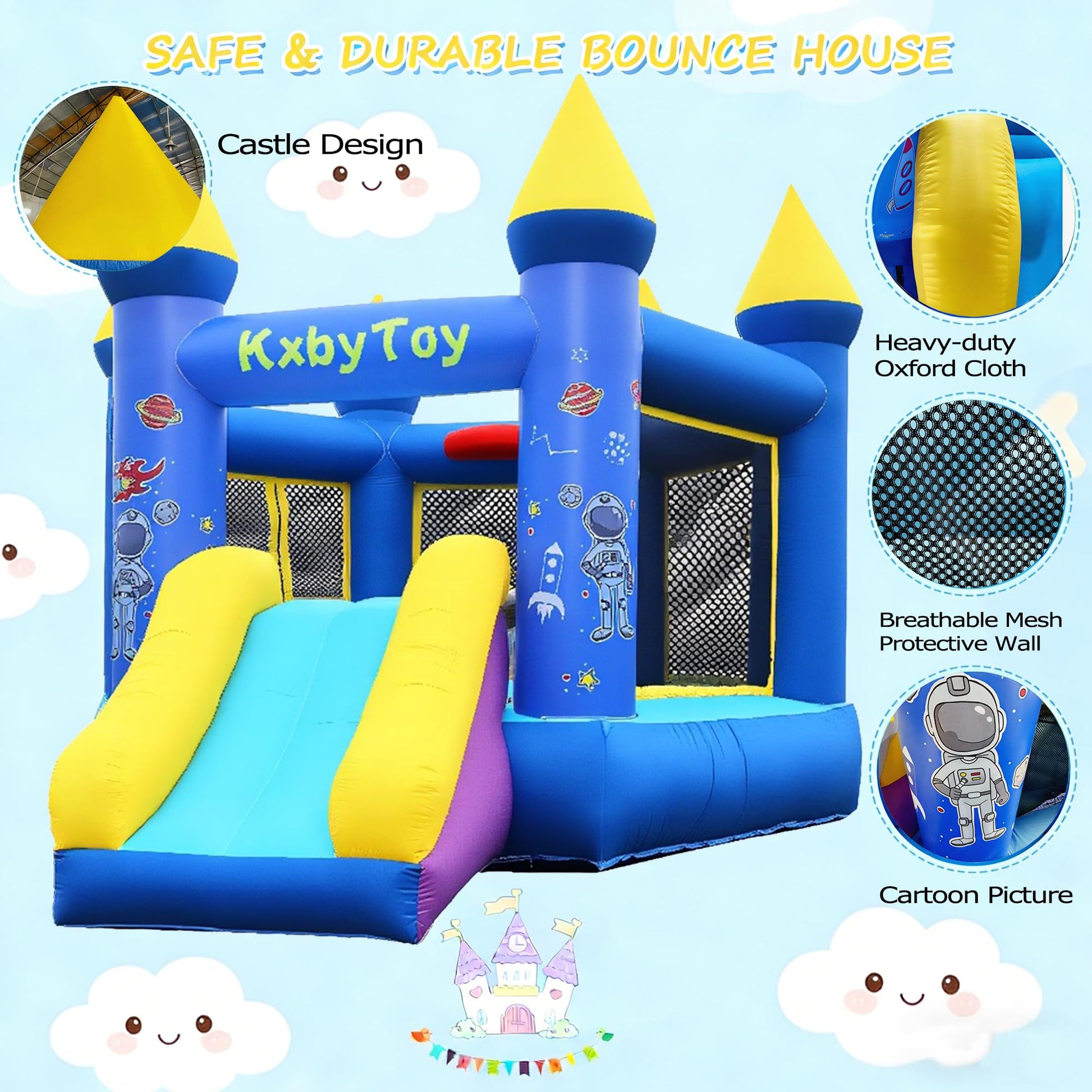 Inflatable Bounce House for Kids 3-10, 550W Blower Included Indoor Outdoor Bouncy House with Slide,Toddler and Infant Jumping Castle
