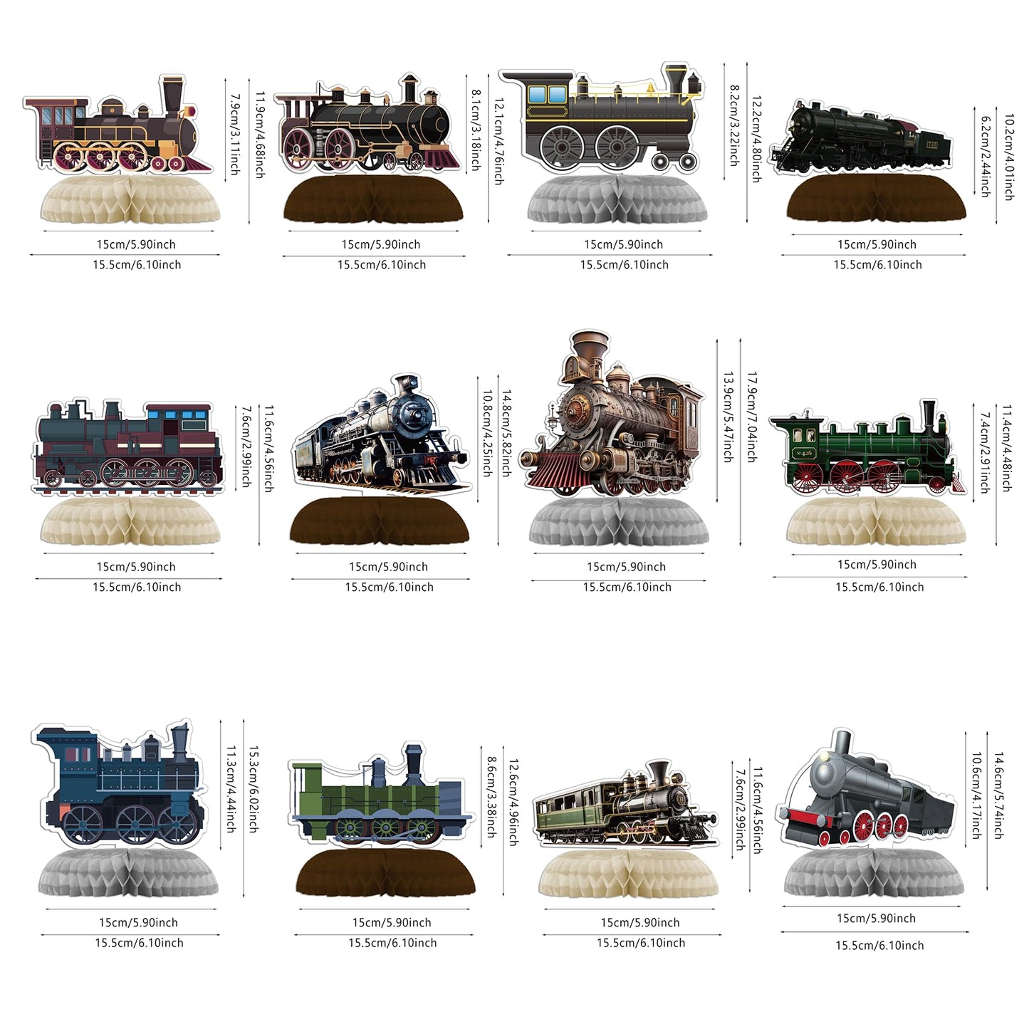 12 PCS Train Honeycomb Centerpieces for Table Decor, Retro Train Table Decorations Table Toppers for Train Party Decorations Train Birthday Party