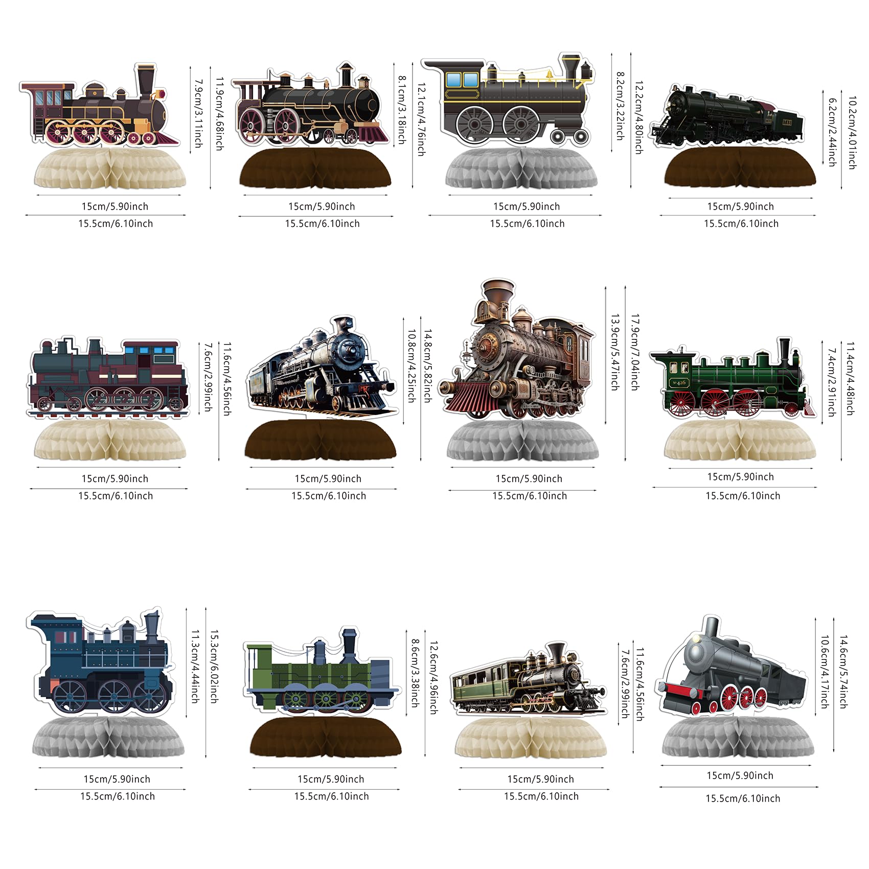 12 PCS Train Honeycomb Centerpieces for Table Decor, Retro Train Table Decorations Table Toppers for Train Party Decorations Train Birthday Party
