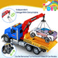 I DIY Big Tow Truck Toy Set With 4pcs Pull-Back Race Car, Friction Powered Transport Truck, Light & Sounds - Construction Toy for Boys Age 3-8