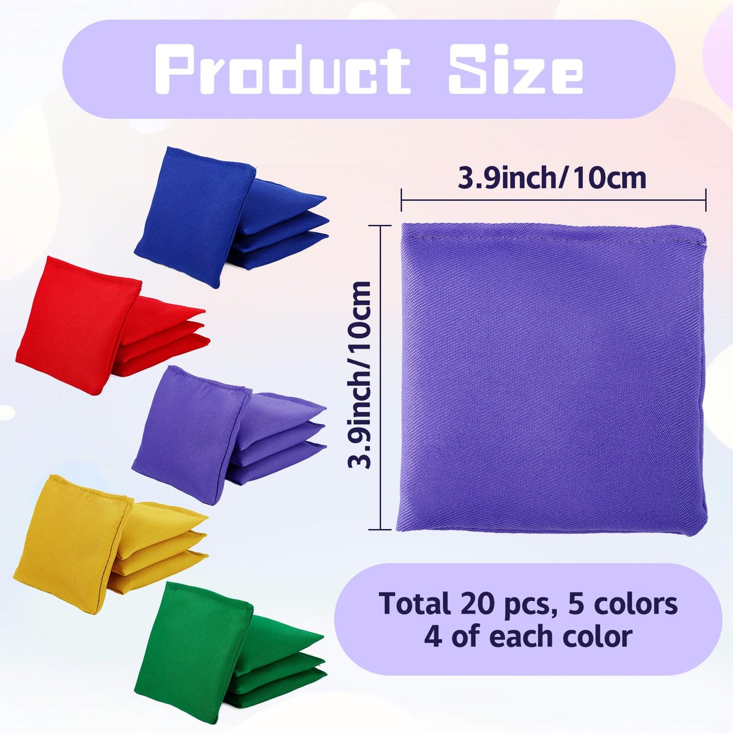 Cptoion 20 Pack Bean Bags, 3.9 x 3.9 Inch, 5 Colors