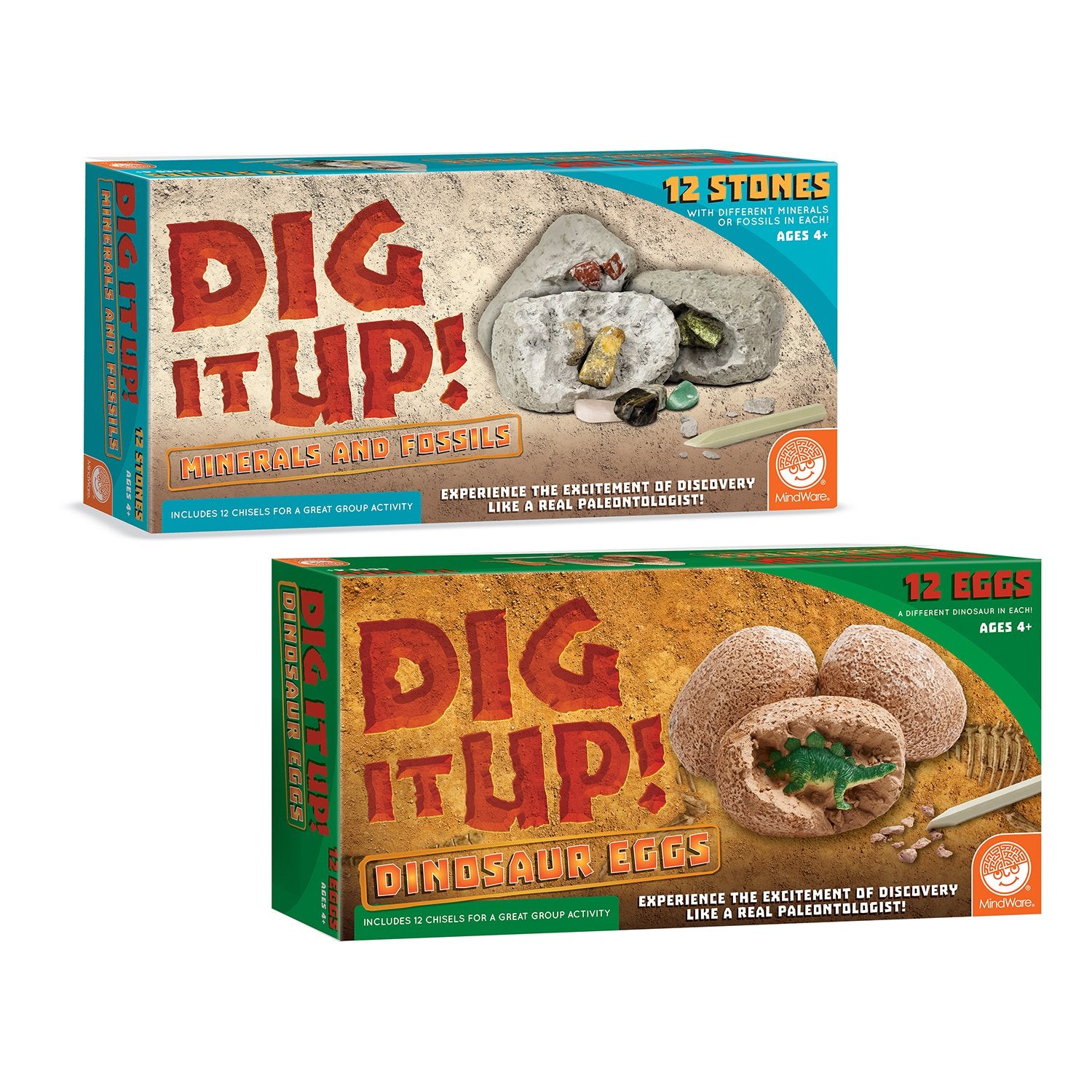 MindWare Dig It Up! Dinosaur Eggs and Mineral Stones Set of 2 Dig Kits