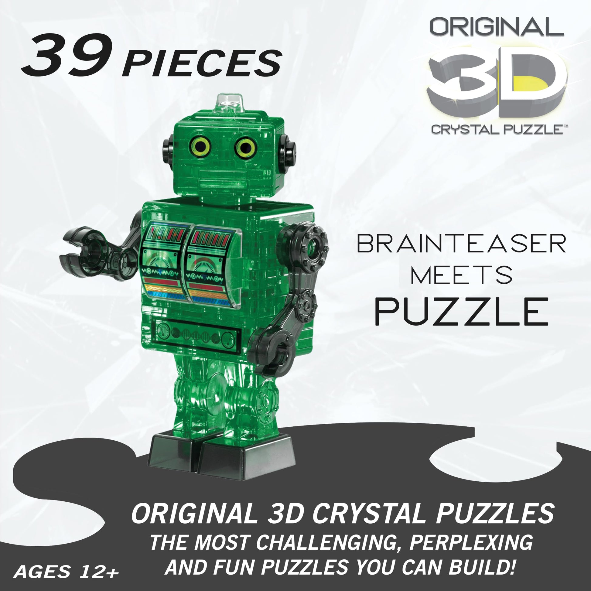 Green Tin Robot Crystal 3D Puzzle, 39-Pc Brain Teaser, Ages 12+
