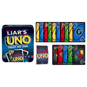 Mattel Games Liar’s UNO Card Game in Travel & Storage Tin for Adults, Kids, Families, Parties & Game Nights, Outwit Other Players with Bluffing