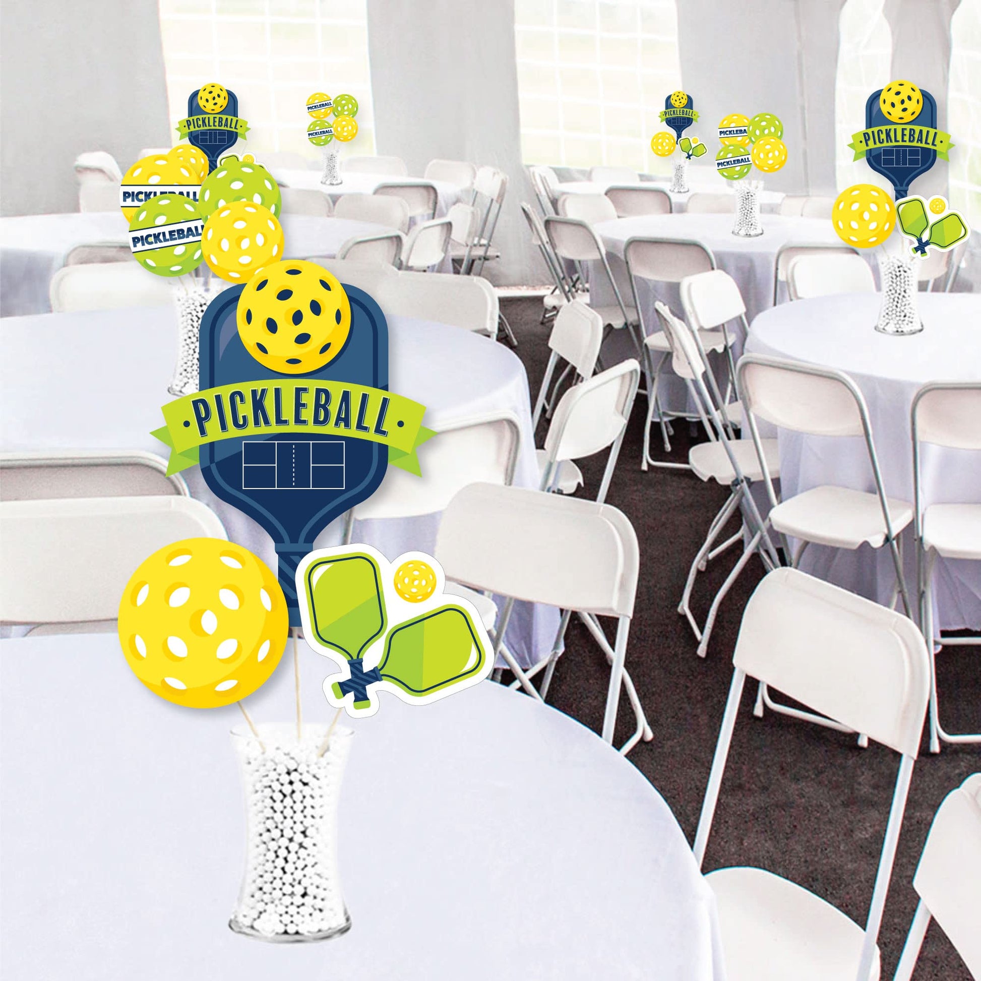 Big Dot of Happiness Let’s Rally - Pickleball - Birthday or Retirement Party Centerpiece Sticks - Showstopper Table Toppers - 35 Pieces