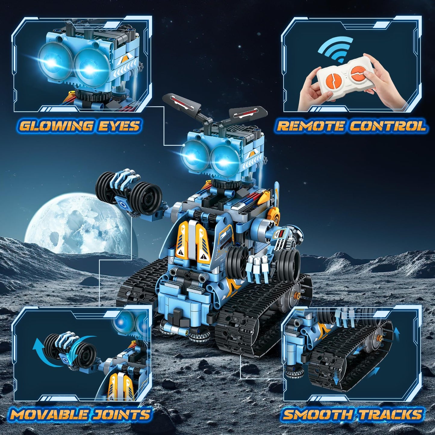 OKKIDY Robot Building Toys for Kids, 4-in-1 Rechargeable Remote Control RC Robotics STEM Building Block Kit RC Wall/Engineer Robot Toys for Boys Girls