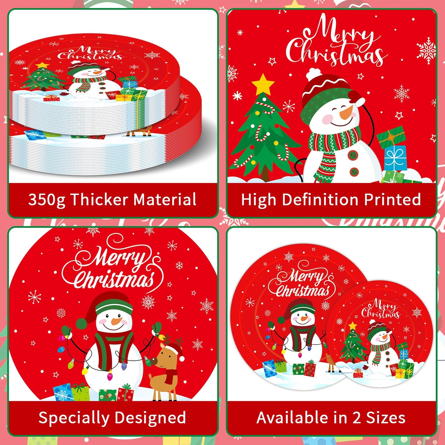 40 Pcs Merry Christmas Paper Plates - Disposable Red Christmas Plates, Cute Snowman Xmas Tree Dinner Dessert Plate Tableware Kit for Winter Xmas Party