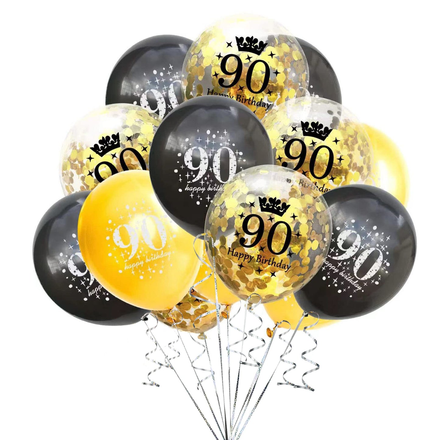 SHUNTAI 90th Birthday Balloons Gold and Black Party Decor Supplies