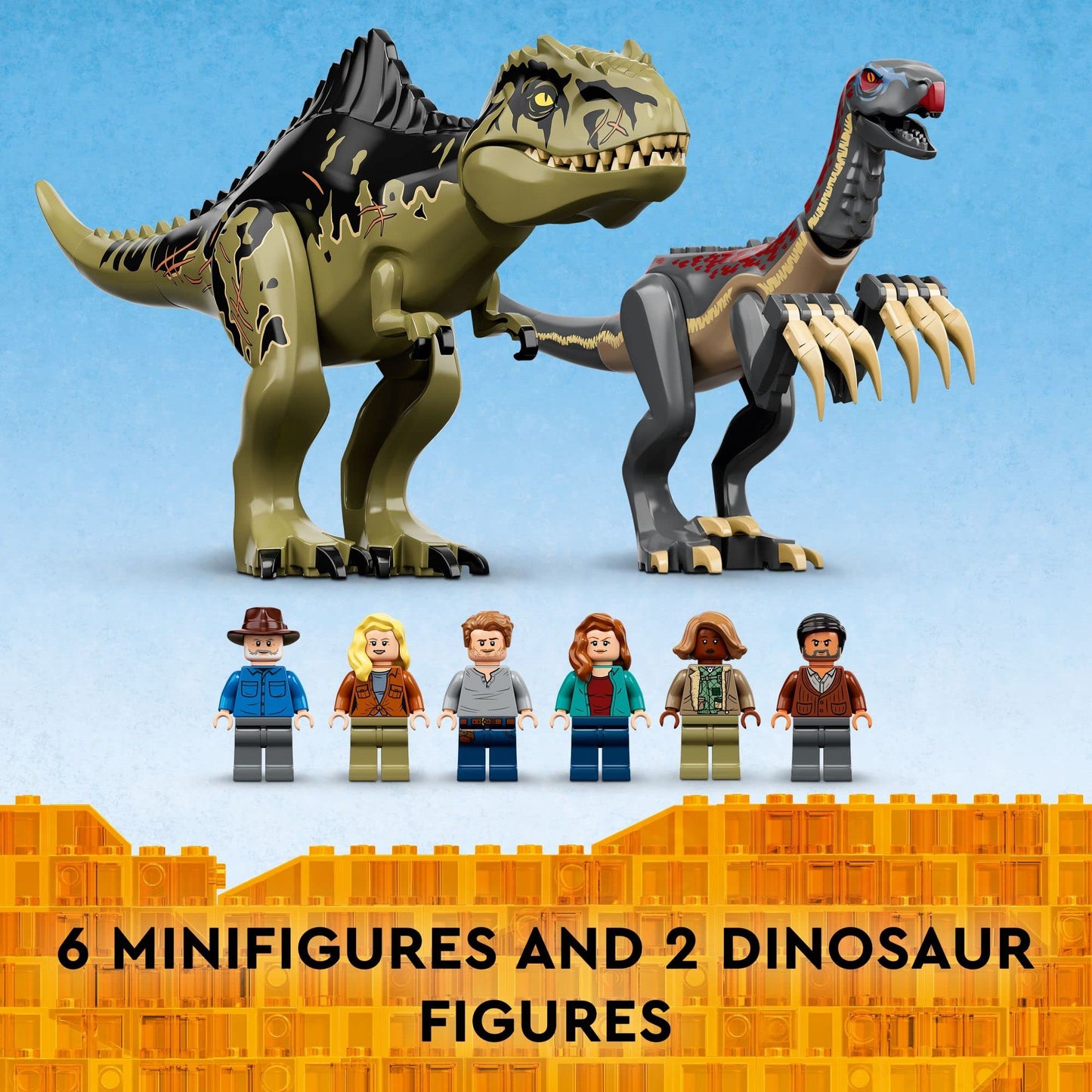 LEGO Jurassic World Giganotosaurus & Therizinosaurus Attack 76949 with 2 Dinosaur Toy Figures, ATV Car, Helicopter & Garage, Gifts for Kids, Boys and