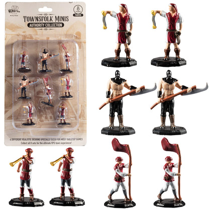 Monster Townsfolk Mini Fantasy Figures - 8pc Hand-Painted Authority Non Player Character NPC Miniatures - 1" Hex-Sized Compatible with DND Dungeons