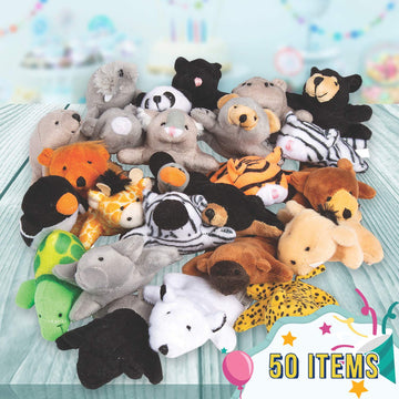Fun Express Mini Zoo Stuffed Animal Assortment | 50 Count | Christmas Favors Giveaways Rewards Gifts Kid's Birthday VBS 2026 Vacation Bible School