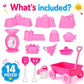 Liberty Imports 14 PCS Pink Princess Beach Wagon Plastic Toy Playset for Kids with Castle Molds, Sand Wheel, Water Pail, Play Tools and Featured Molds