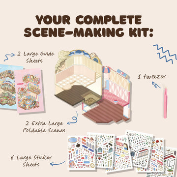 Innovative Foldable 3D Sticker Scene Kit - Interactive Large Sticker Scenes with Layeres for Adults & Kids, Detailed Miniature Scene Stickers Book