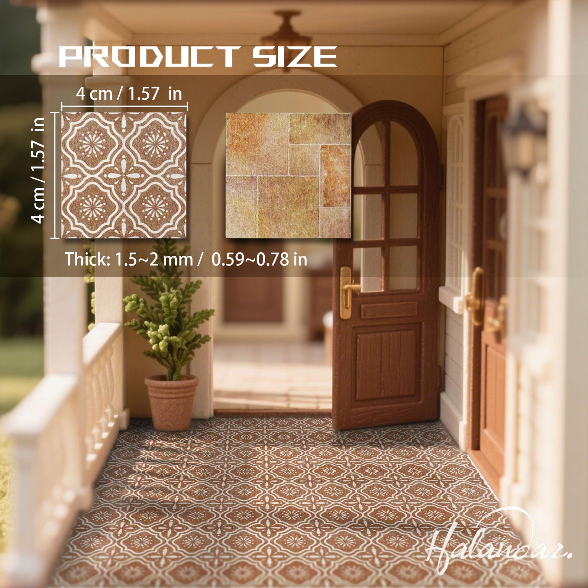 Halandar Dollhouse Flooring Tiles on 1/12 1/6 Scale Miniature Decor Accessories 32pcs Double-Sided