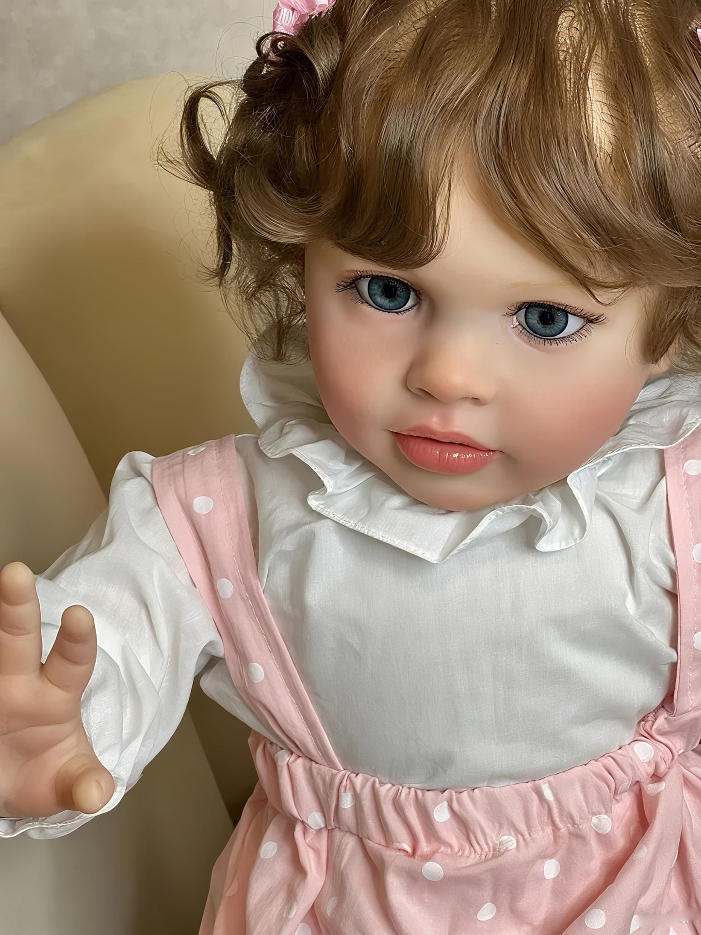 26 Inch Pippa Reborn Doll Princess Toddler Real Born Baby Doll Girl with Brown Curly Hair and Feeding Accessories Anatomically Correct Lifelike