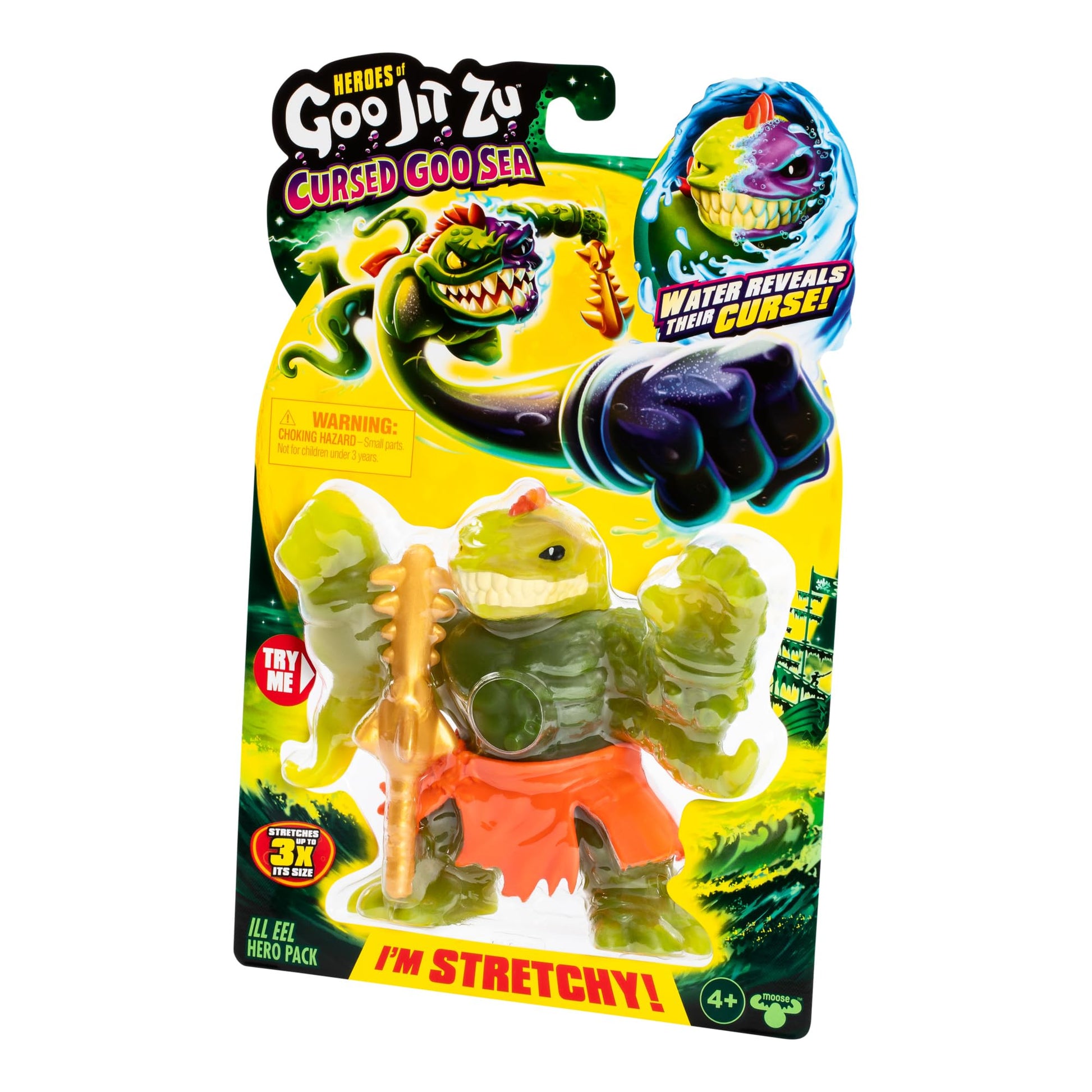 Heroes of Goo Jit Zu Cursed Goo Sea | Super Stretchy, Goo Filled Toy Ill EEL Action Figure Hero Pack | with Color Changing Face That Reveals His Curse