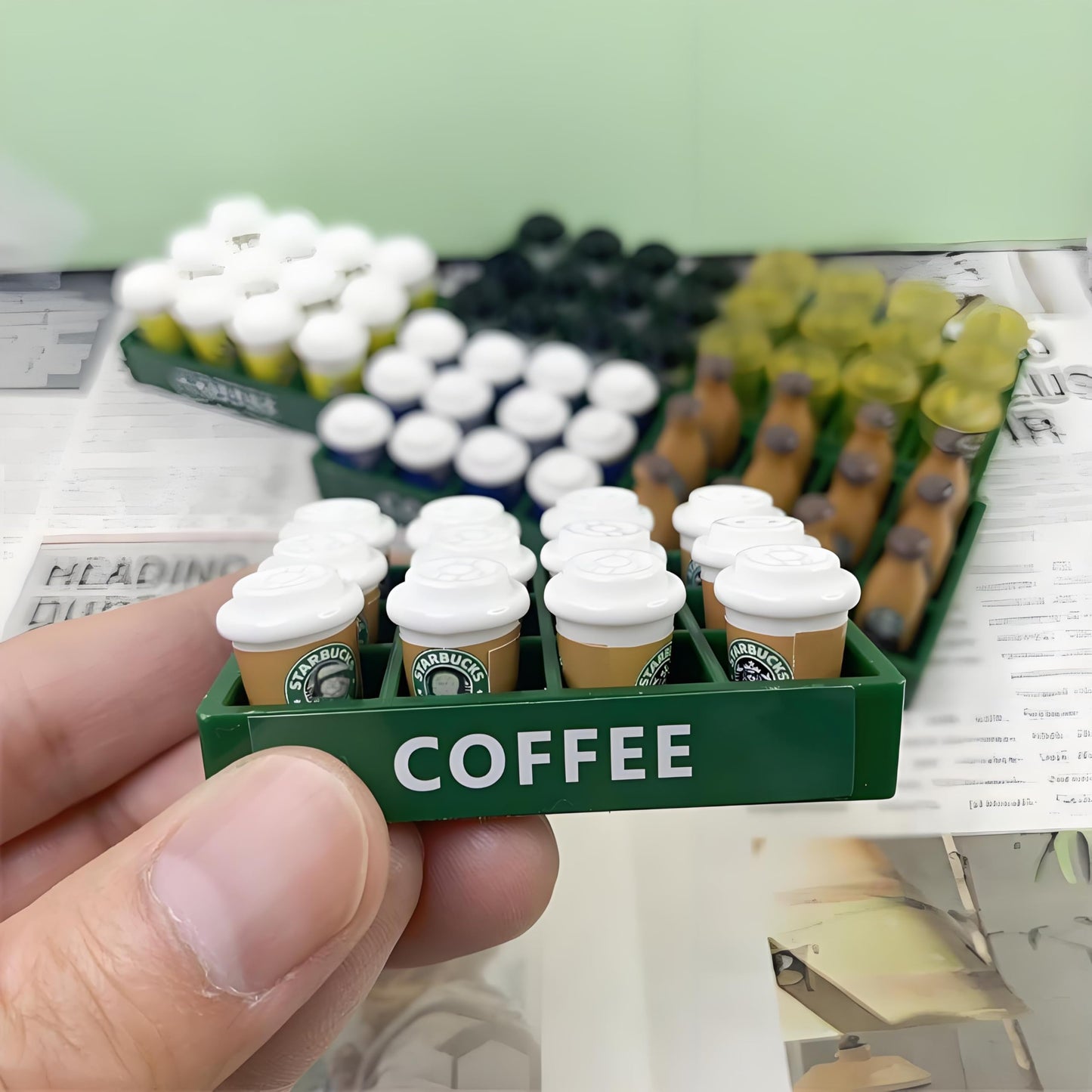 12-Piece Miniature RC Car Coffee Cup with Tray - Resin Soft Drink Set for 1/10 RC Crawler Accessories, Dollhouse Kitchen Décor, Compatible with SCX10