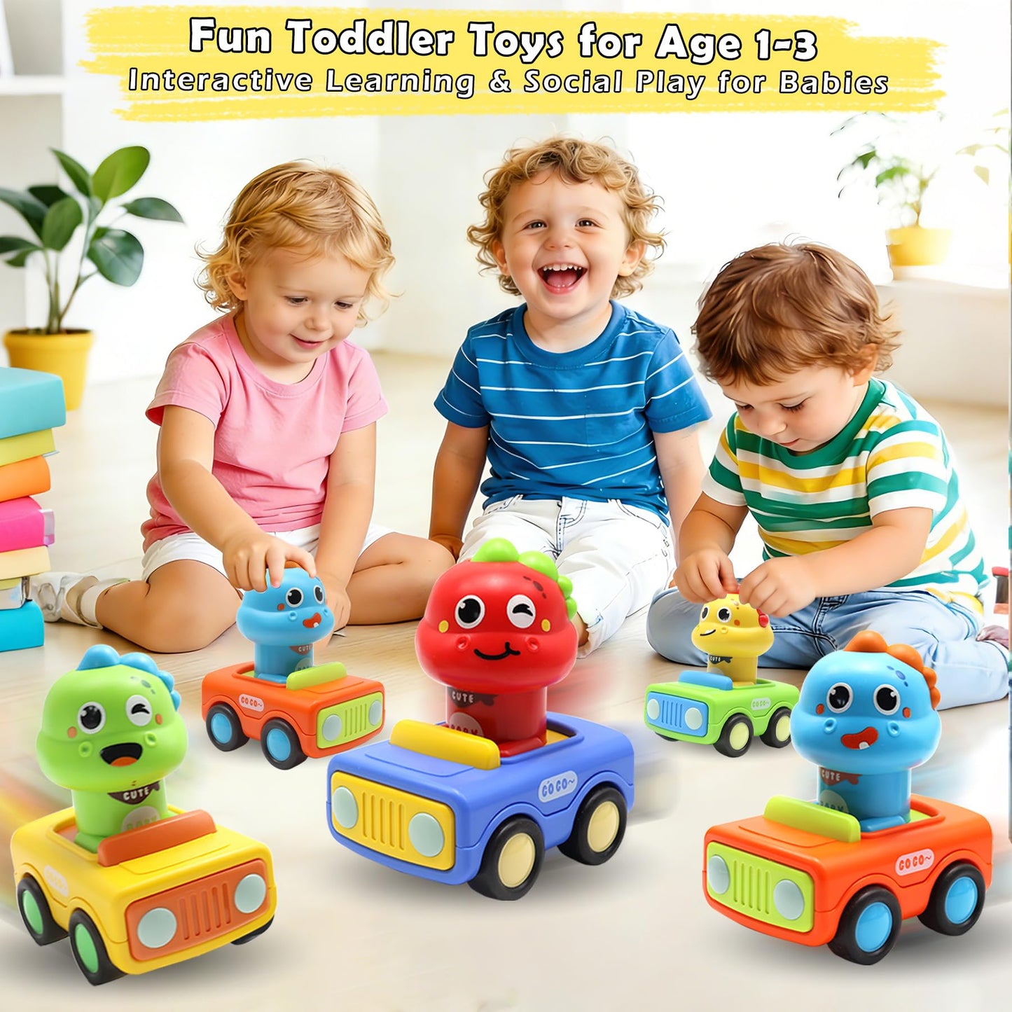 Pbooo Toy Cars for Toddlers, Press and Go Animal Cars, Baby Toy Set