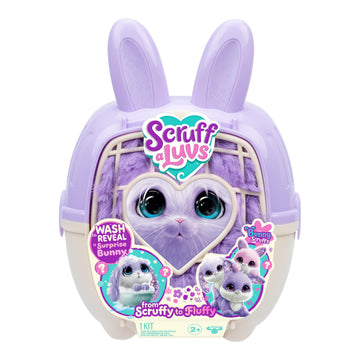 ScruffaLuvs 14cm Bunny Scruff Surprise Plush Toy with Magic Water Reveal + Deluxe Transport Box 29cm