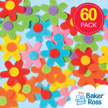 Baker Ross - EV1563 Self Adhesive Flower Felt Stickers, For Kids to Decorate Collage, Cards & Craft (Pack of 60), 3cm, Assorted