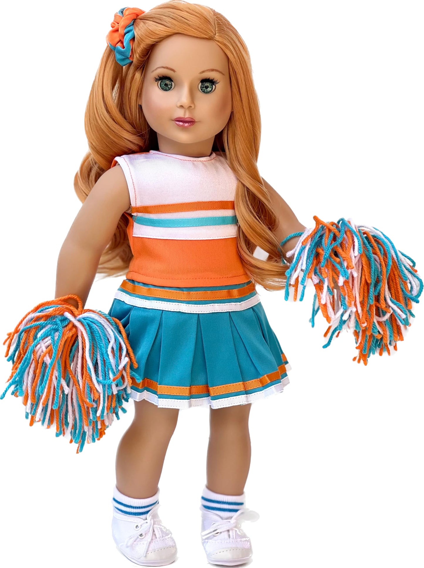 Cheerleader - 6 Piece Cheerleader Outfit - Blouse, Skirt, Headband, Pompons, Socks and Shoes - Clothes for 18 Inch Doll (Doll Not Included)