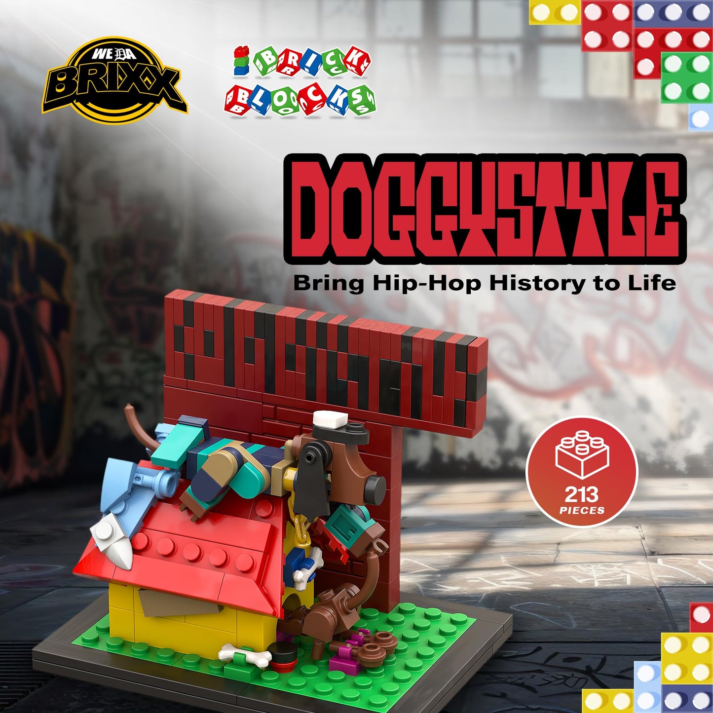 BRICK BLOCKS - Building Block Sets, 213 Pieces Featuring Small Doggystyle Building Set, Model Size 4.5 x 3.2 x 3.7 Inches