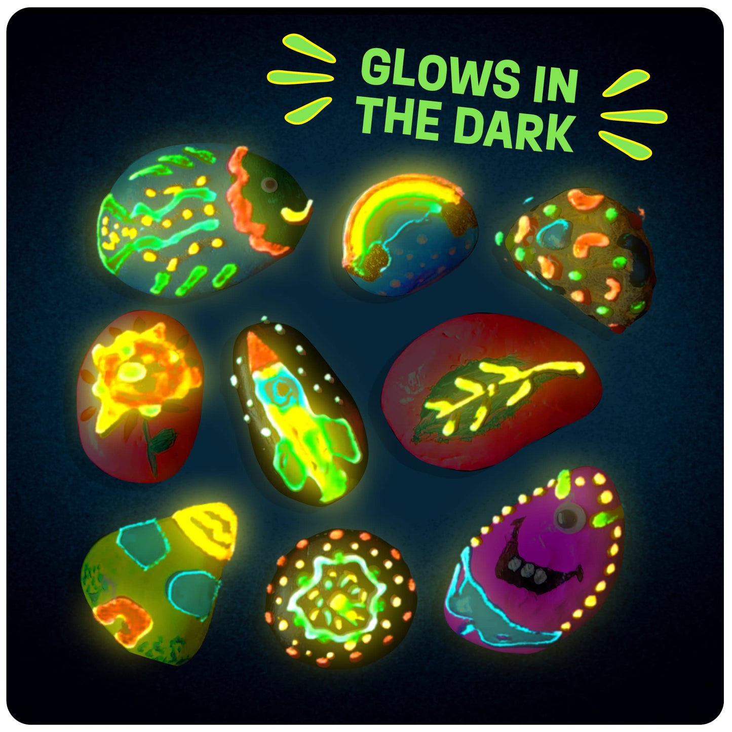 Dan&Darci Kids Rock Painting Kit - Glow in The Dark - Gifts Arts & Crafts for Boys and Girls Ages 6-12 - Craft Activities Kits - Creative Art Toys