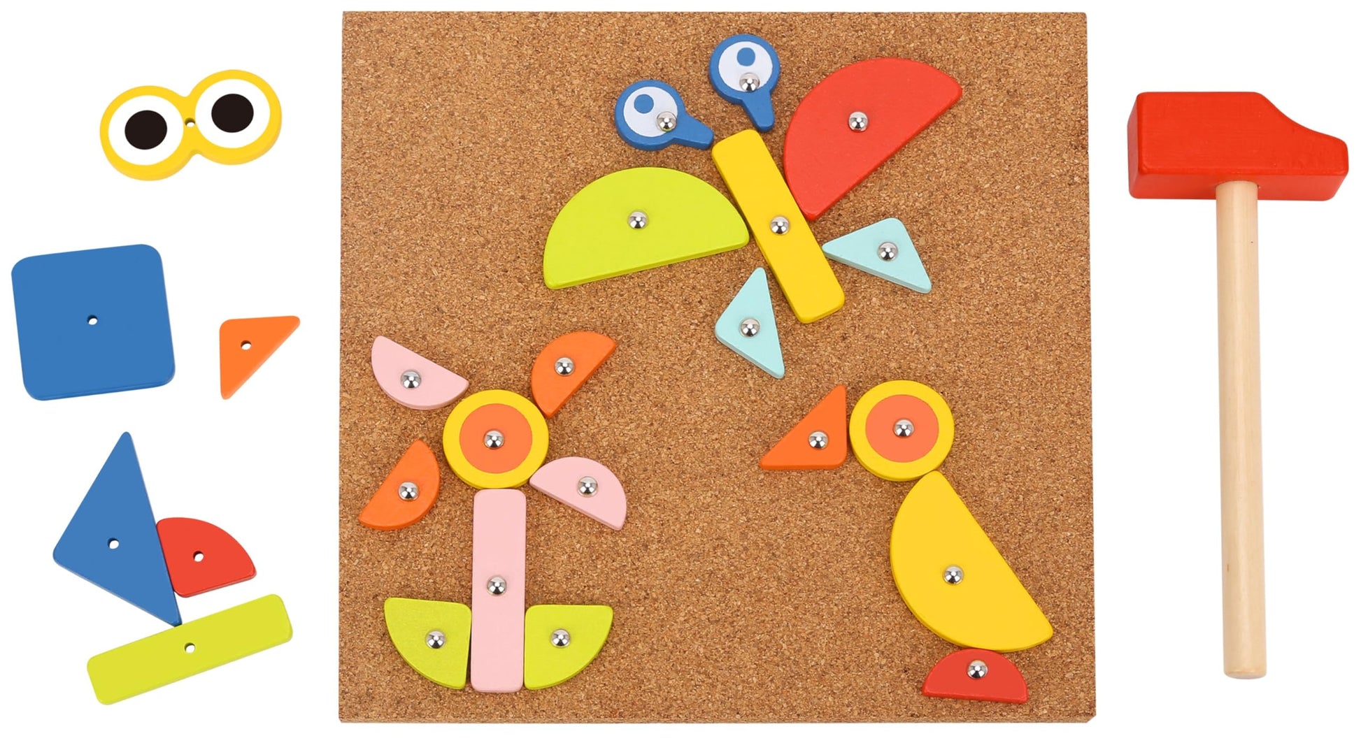 TOOKYLAND Wooden Tap Nailing Game - 82pcs Hammer and Nails Pounding Toy, Ages 4+