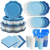 ZUQMZUQ 350 Pcs Blue Party Supplies Set - Blue Paper Plates and Napkins Set Include Gradient Blue Scalloped Paper Plate Napkin Cup Spoon Fork Knife