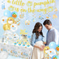 Little Pumpkin Baby Shower,198pcs A Little Pumpkin Is On The Way Baby Shower Boy Plates and Napkins Cups Tablecloth Cake Topper Honeycomb Balloon